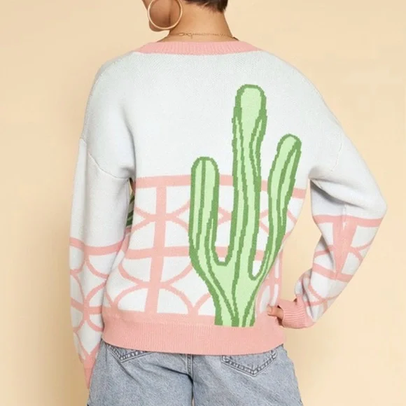 New Miss sparkling blue cactus cardigan sweater sz S - Picture 4 of 5